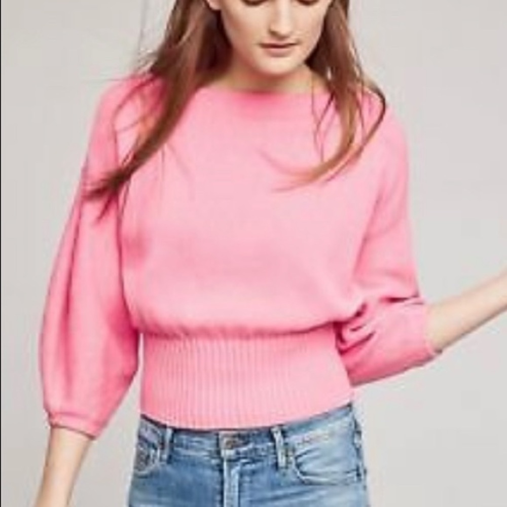 Anthropologie pink cropped balloon sleeve sweater / medium
